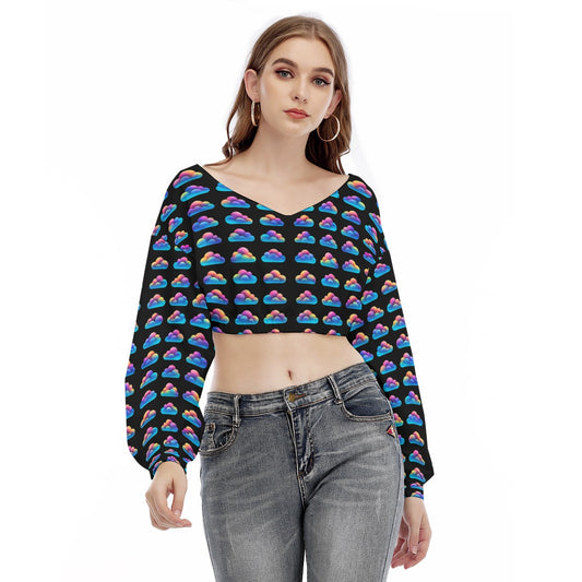 Women's V-neck Long Sleeve Cropped Sweatshirt