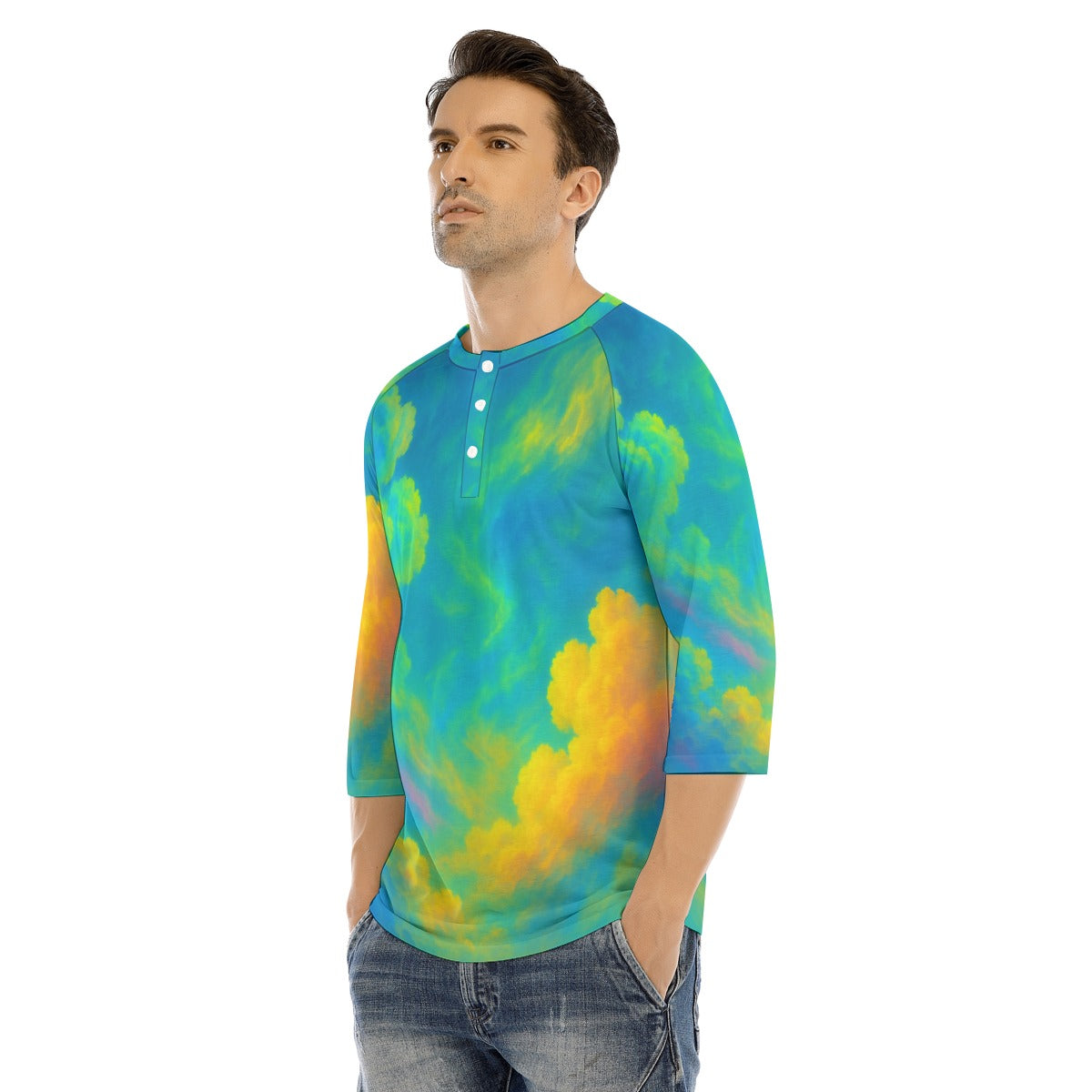 Men's Bracelet Sleeve T-shirt With Button Closure - view 3