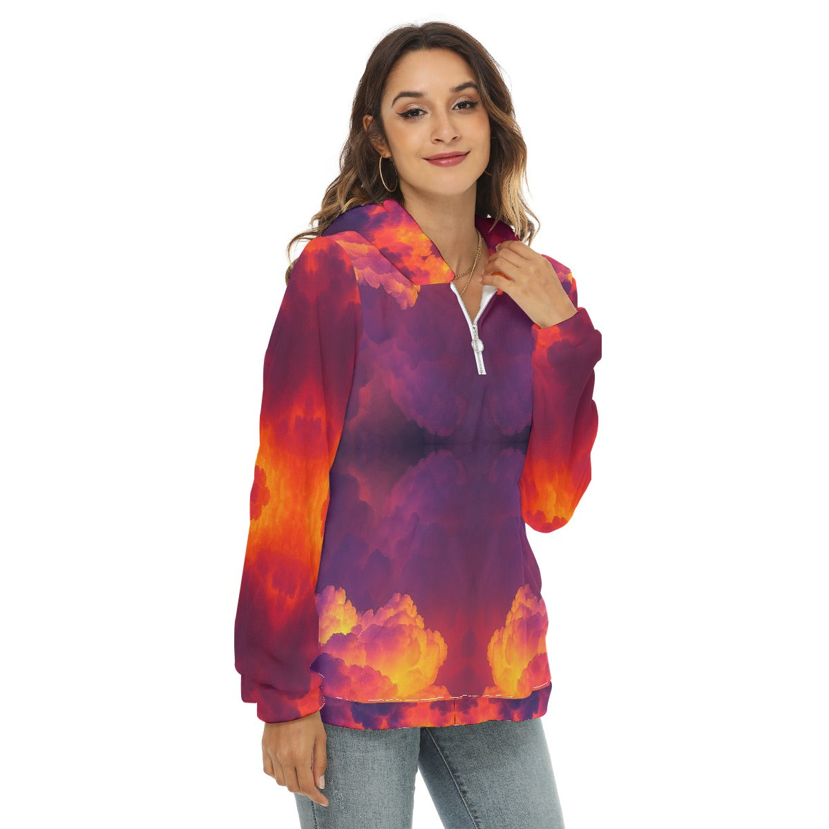 Women's Borg Fleece Hoodie With Half Zip
