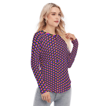 Women's Raglan Sleeves U-Shaped Hem Long Sleeves Blouse