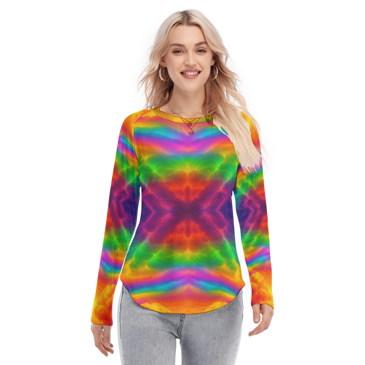 Women's Raglan Sleeves U-Shaped Hem Long Sleeves Blouse