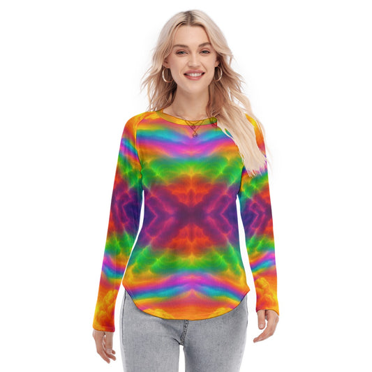 Women's Raglan Sleeves U-Shaped Hem Long Sleeves Blouse