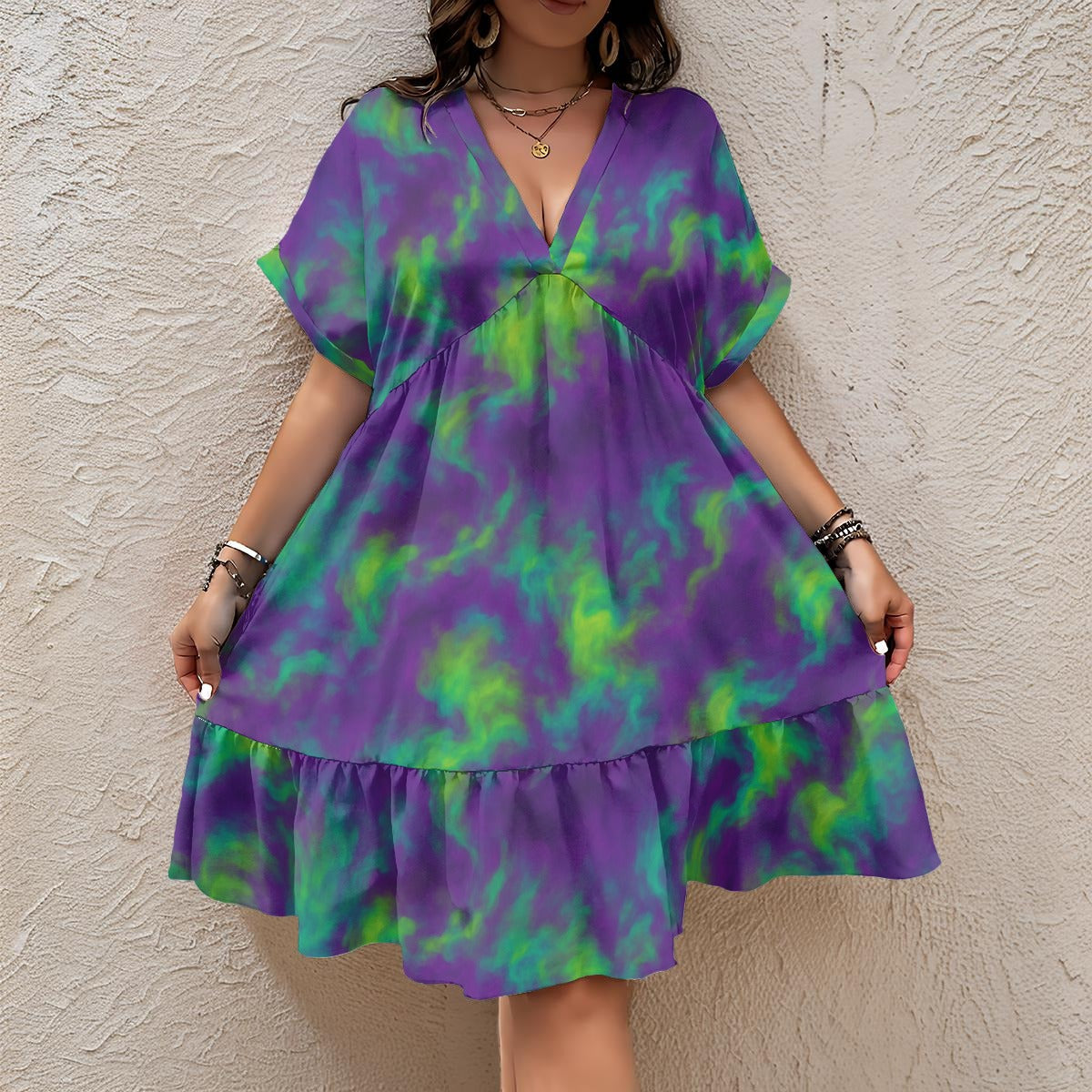 Unisex Women’s Floral V-Neck Short Sleeve Dress