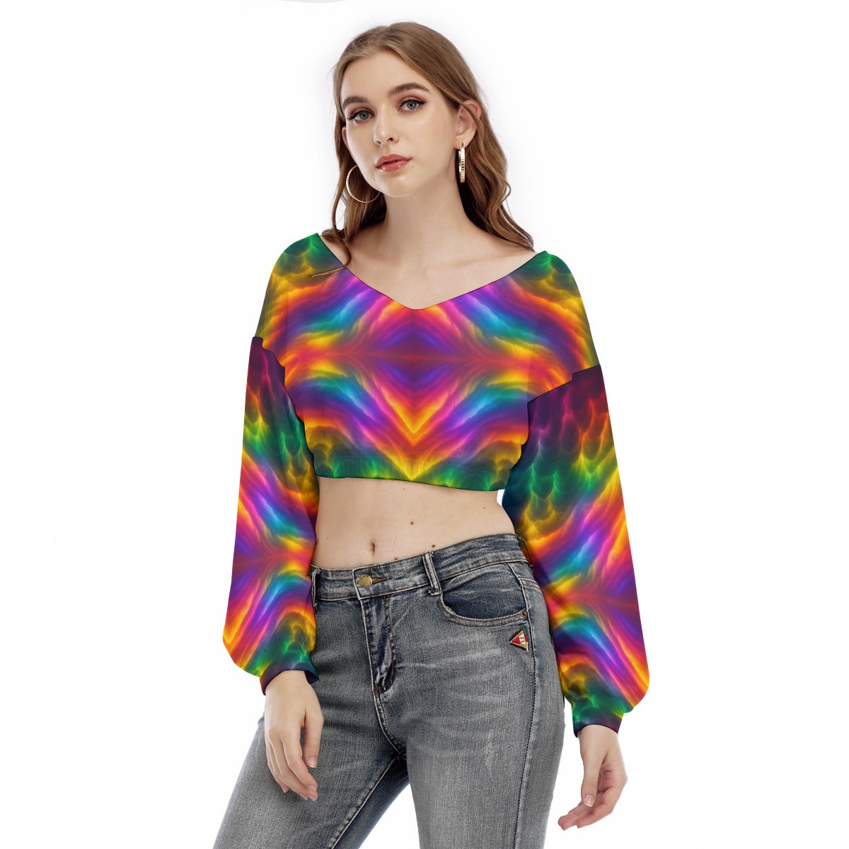Women's V-neck Long Sleeve Cropped Sweatshirt