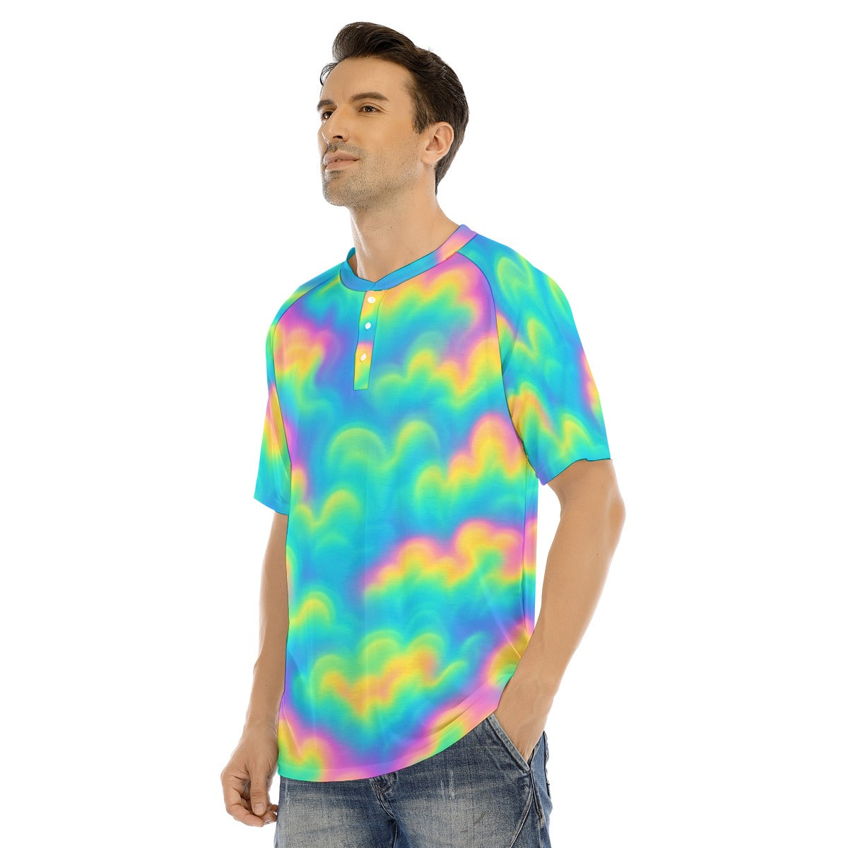 Men's Raglan Sleeve T-shirt With Button Closure