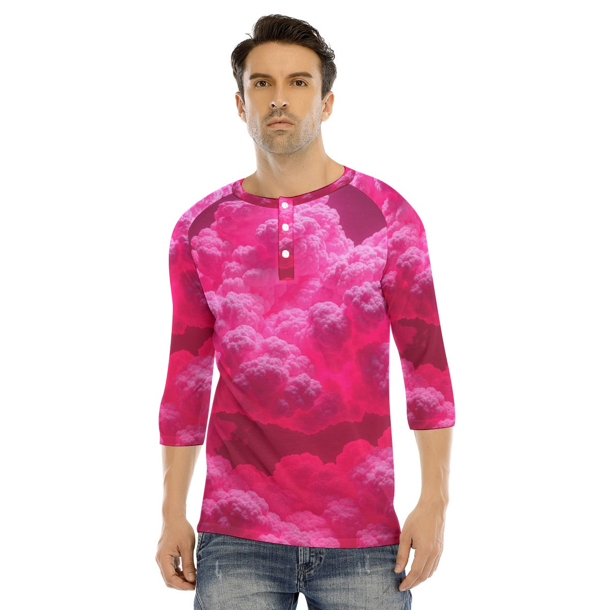 Men's Bracelet Sleeve T-shirt With Button Closure - view 1