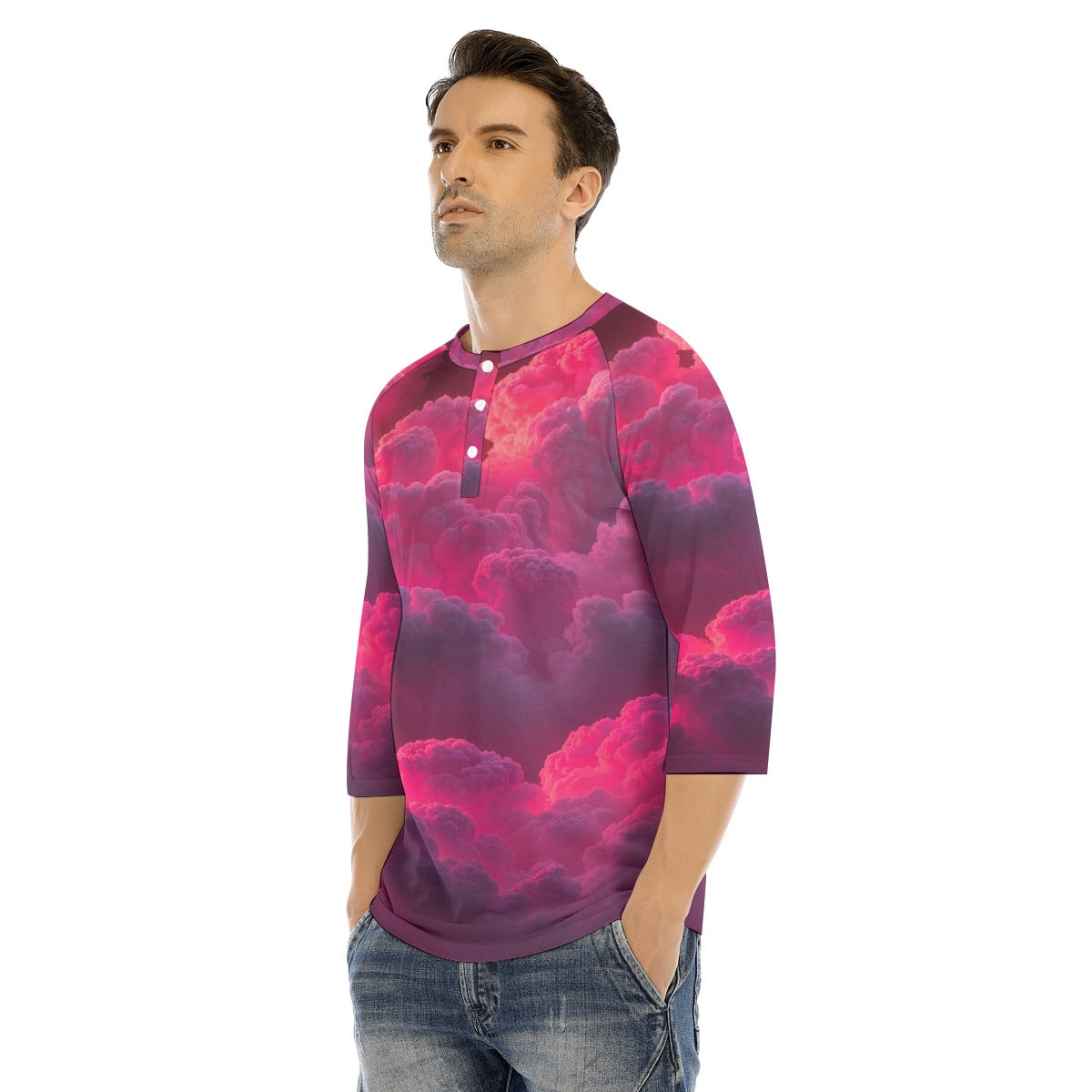 Men's Bracelet Sleeve T-shirt With Button Closure - view 3