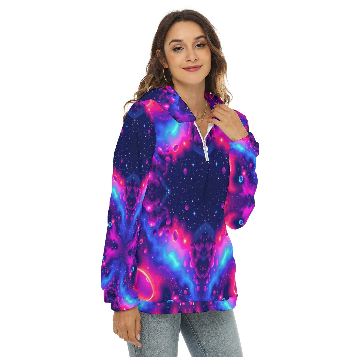Women's Borg Fleece Hoodie With Half Zip