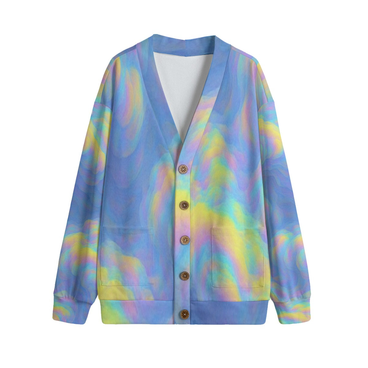 Unisex V-neck Knitted Fleece Cardigan With Button Closure