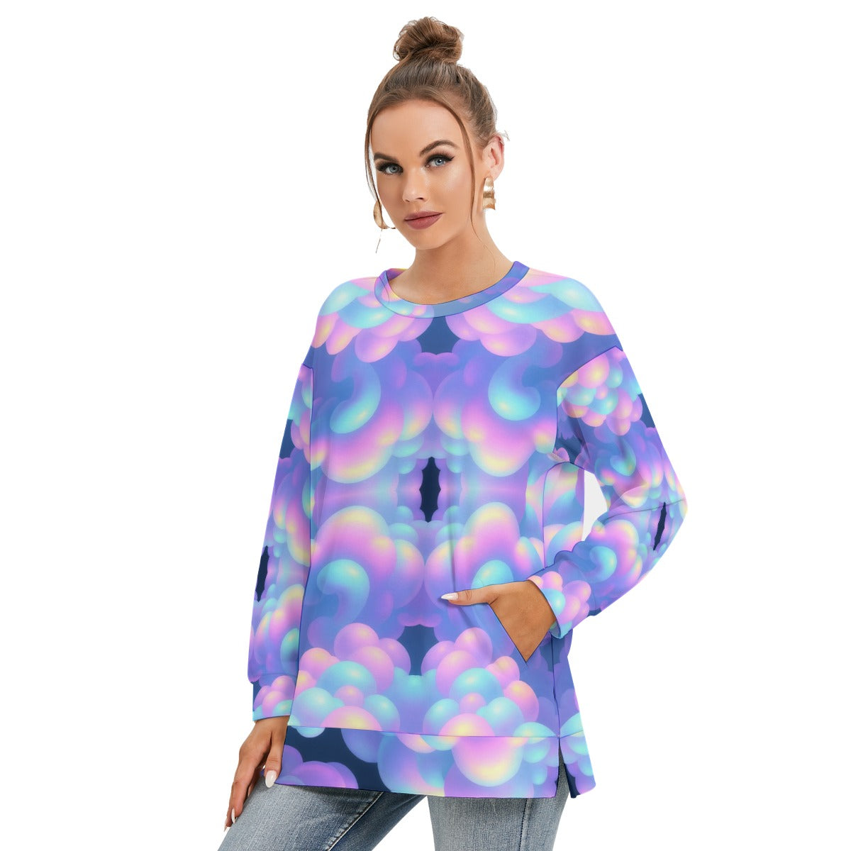 Women's Side Split O-neck Sweatshirt