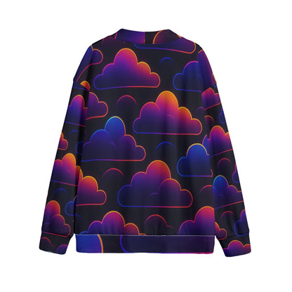 Unisex V-neck Knitted Fleece Cardigan With Button Closure