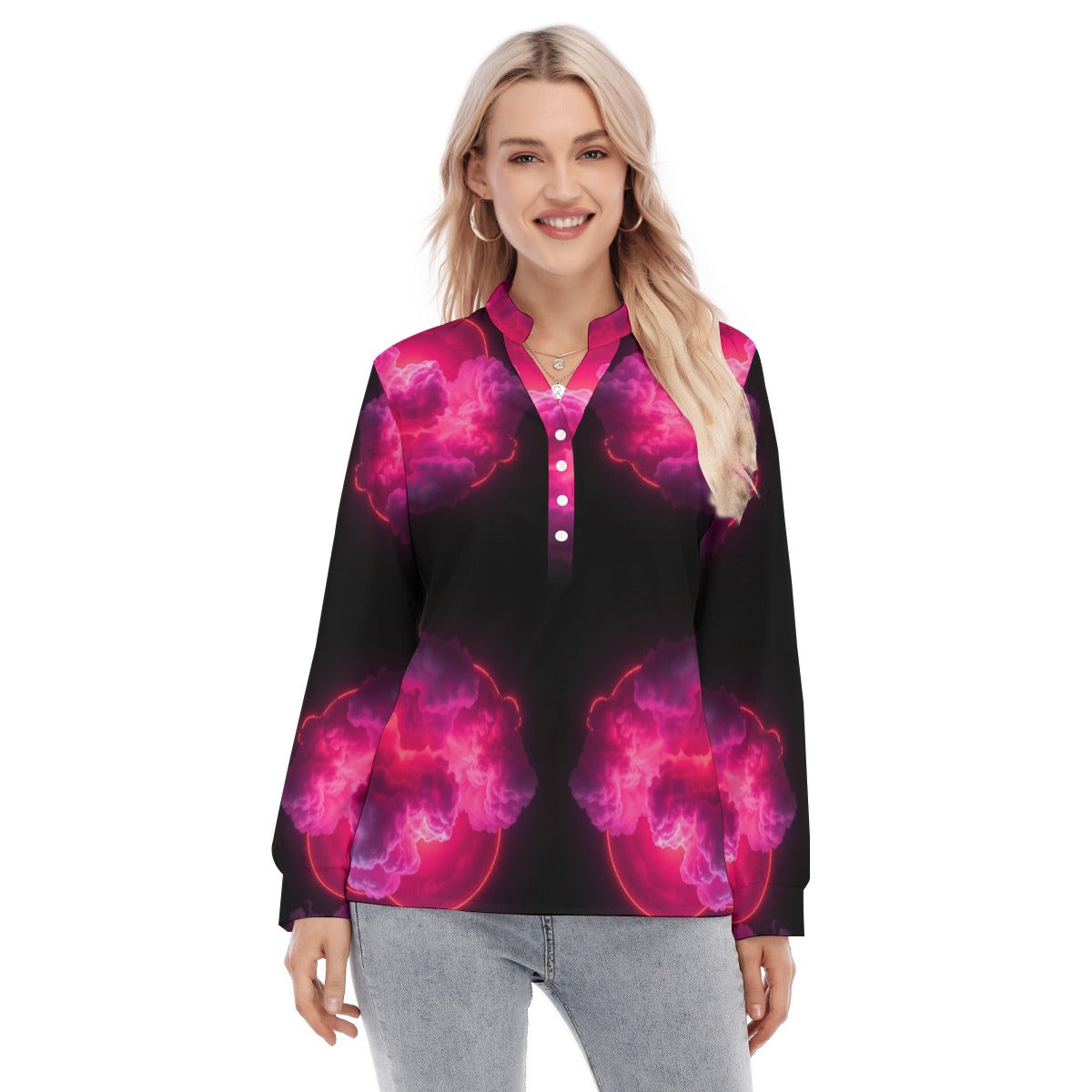 Women's Long Sleeve Blouse With Button Closure