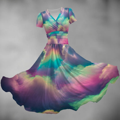 All-over Print Women's Short Sleeve V Neck Midi Dress