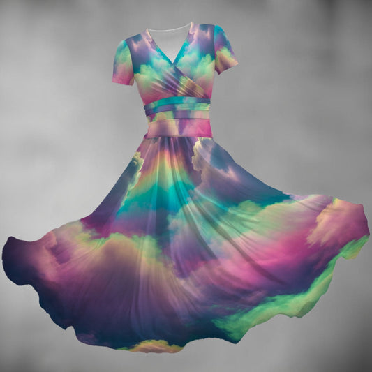 All-over Print Women's Short Sleeve V Neck Midi Dress