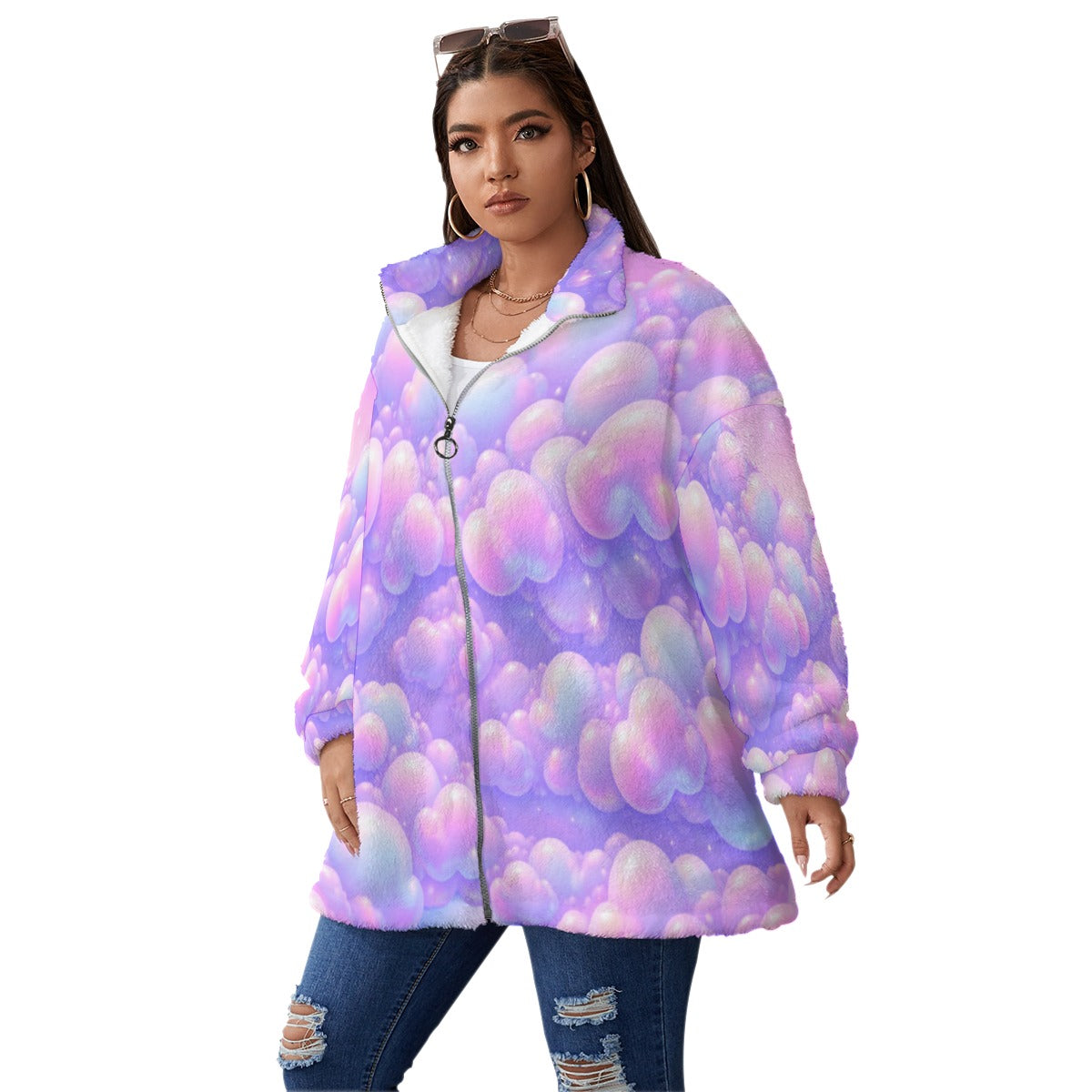 Unisex Borg Fleece Stand-up Collar Coat With Zipper Closure(Plus Size)