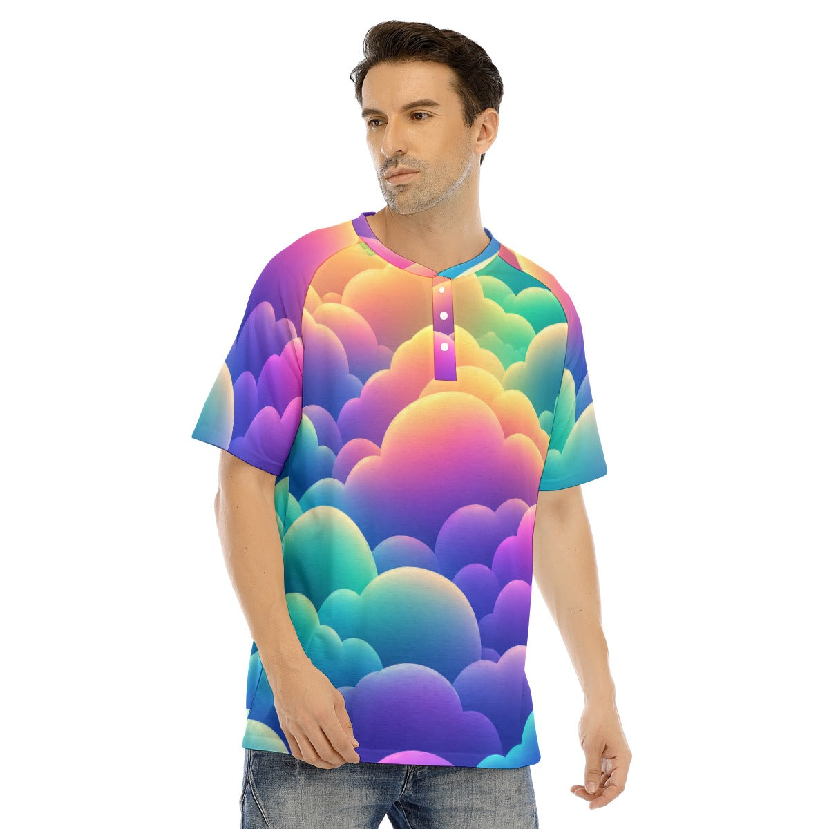 Men's Raglan Sleeve T-shirt With Button Closure