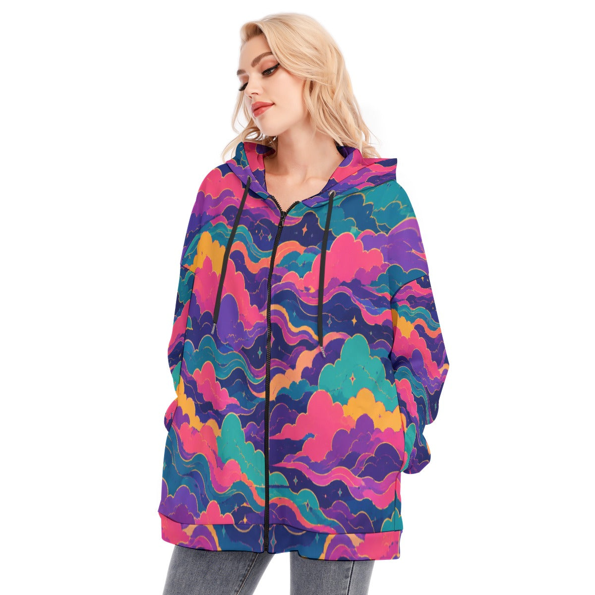 Women's Long Hoodie With Zipper Closure