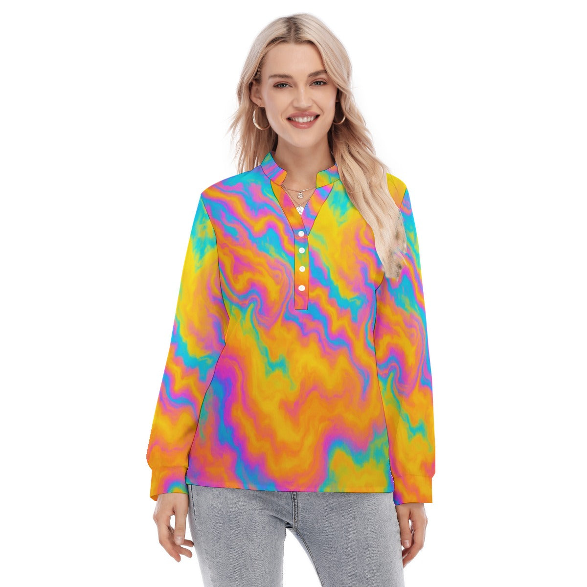 Women's Long Sleeve Blouse With Button Closure