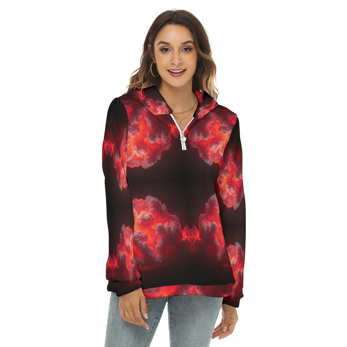 Women's Borg Fleece Hoodie With Half Zip