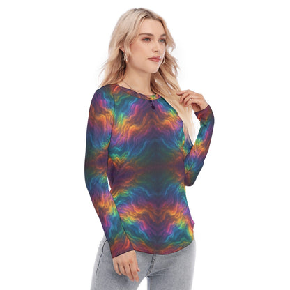 Women's Raglan Sleeves U-Shaped Hem Long Sleeves Blouse