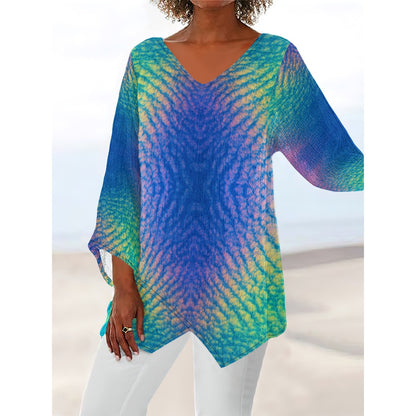 Women's V-neck T-shirt With Irregular Hem