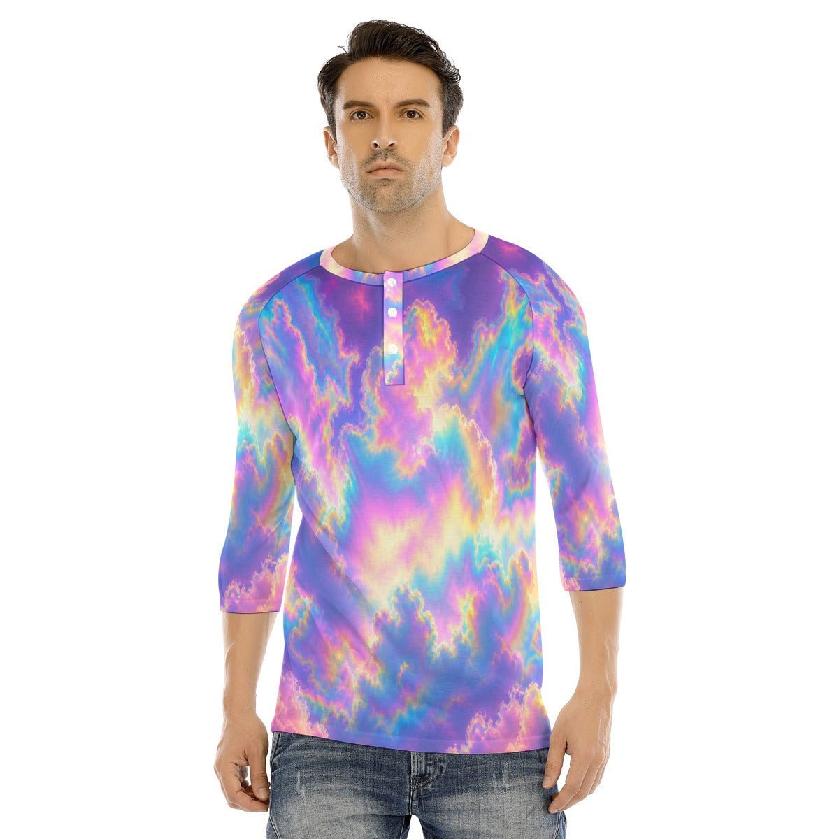 Men's Bracelet Sleeve T-shirt With Button Closure - view 1