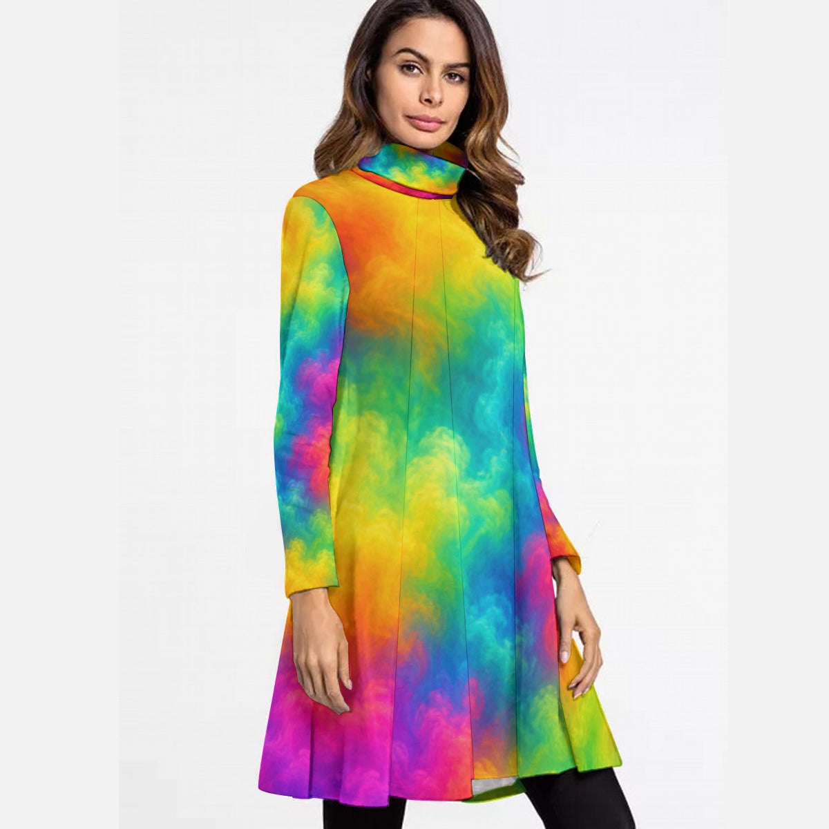 Women's High Neck Dress With Long Sleeve