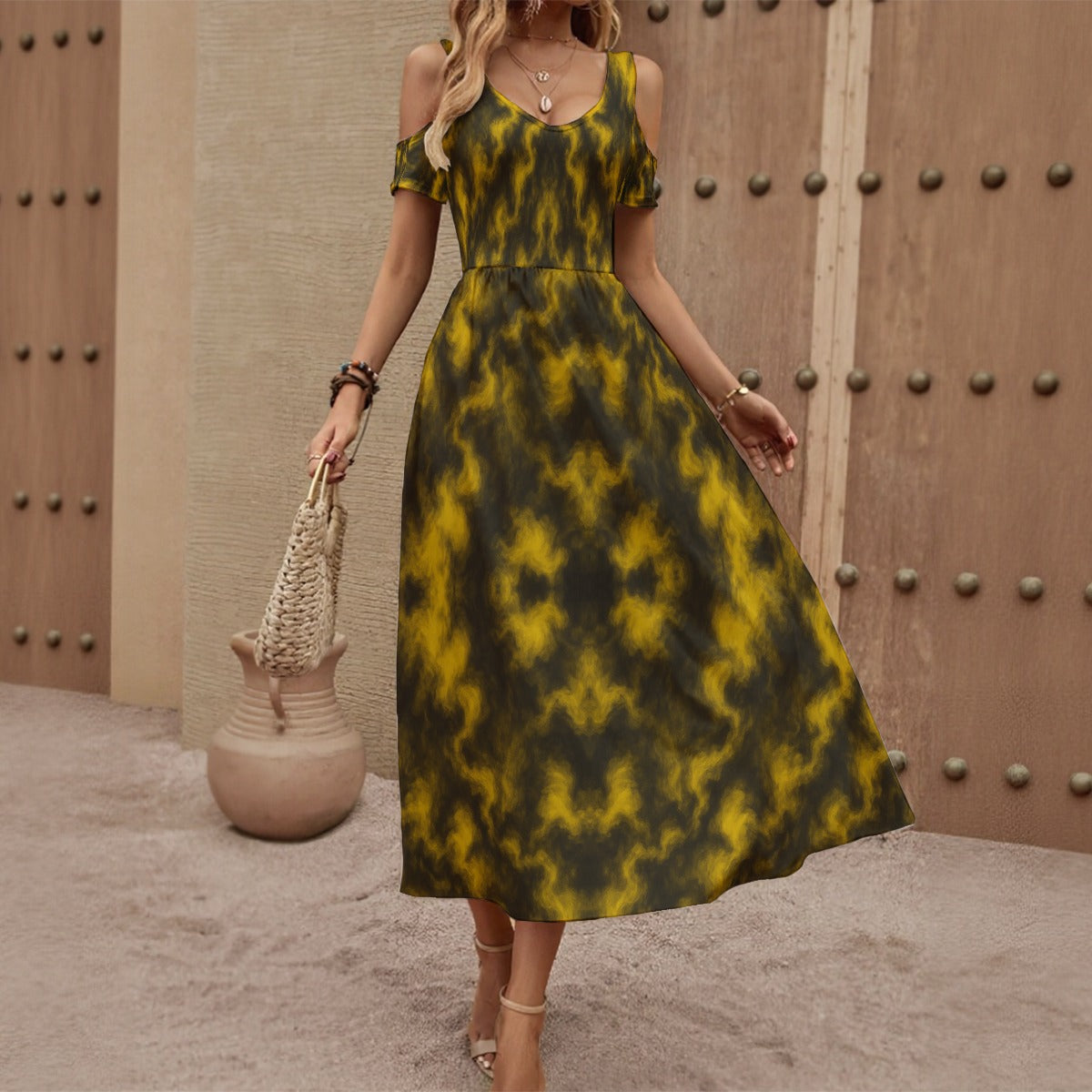 Women's V-neck Off-shoulder Dress