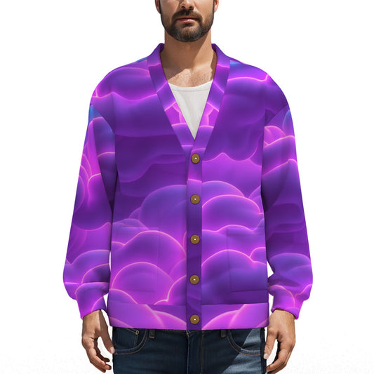 Unisex V-neck Knitted Fleece Cardigan With Button Closure