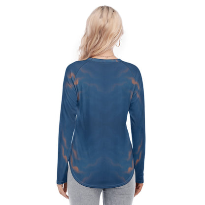 Women's Raglan Sleeves U-Shaped Hem Long Sleeves Blouse