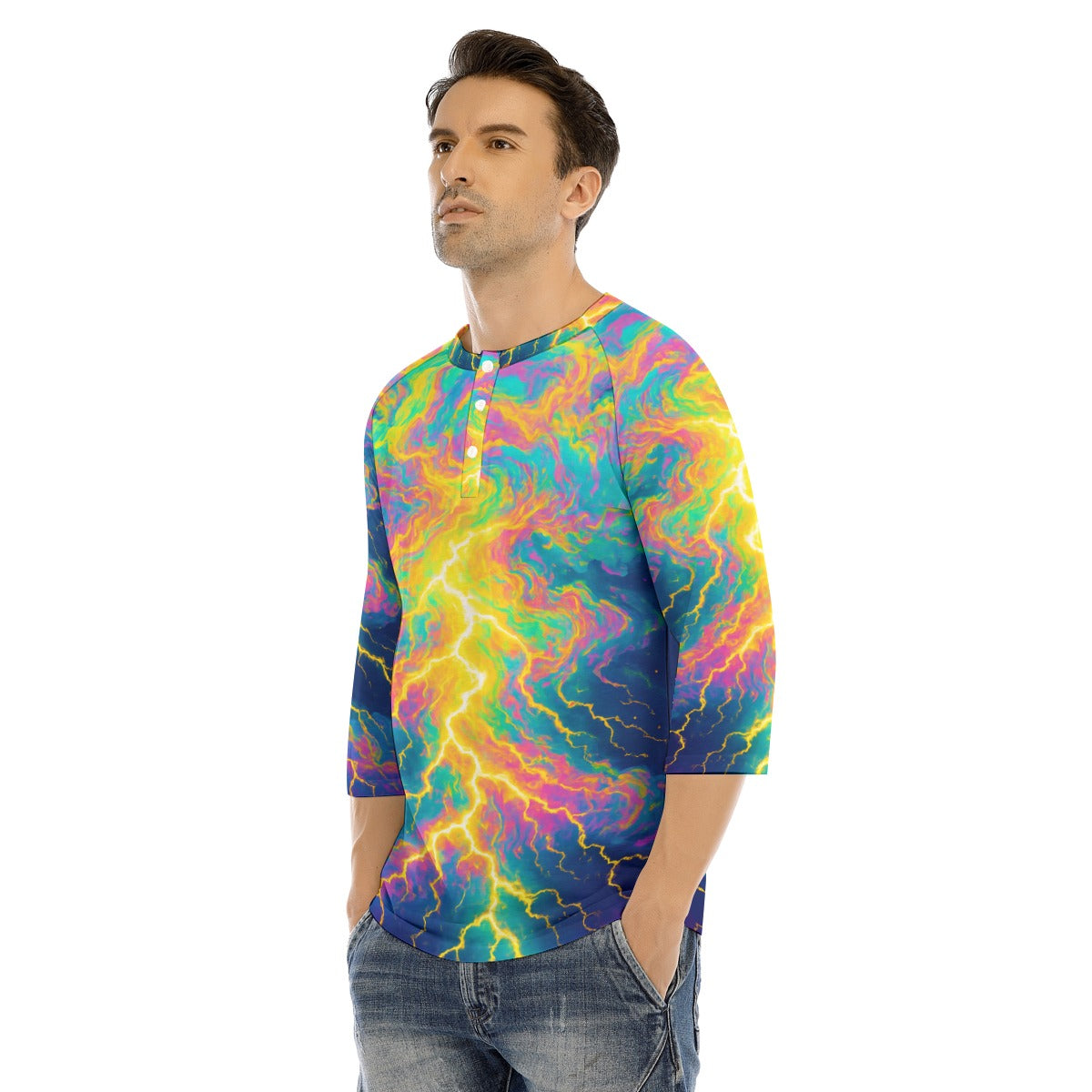 Men's Bracelet Sleeve T-shirt With Button Closure - view 3