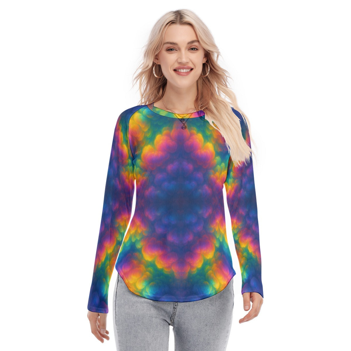 Women's Raglan Sleeves U-Shaped Hem Long Sleeves Blouse