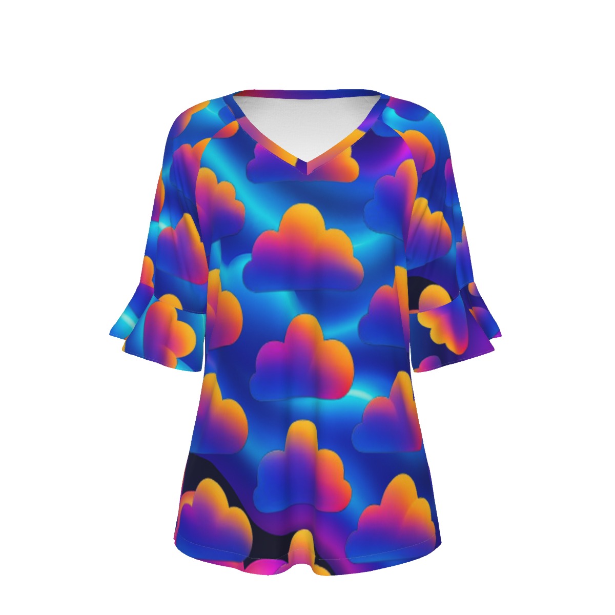 V-neck Women's T-shirt With Bell Sleeve
