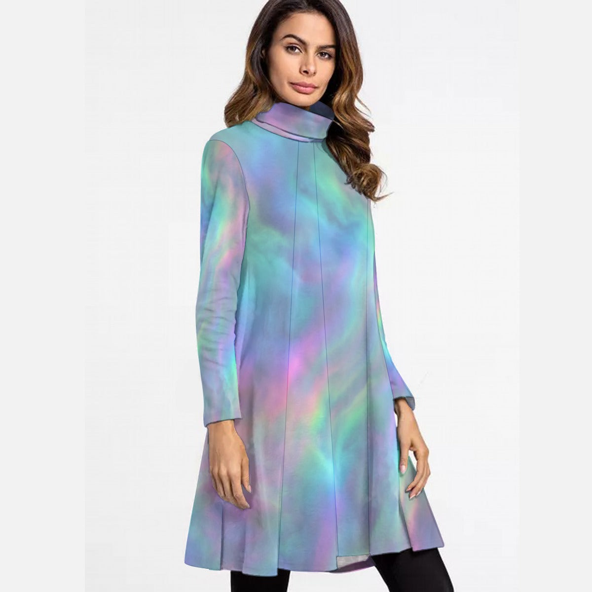 Women's High Neck Dress With Long Sleeve
