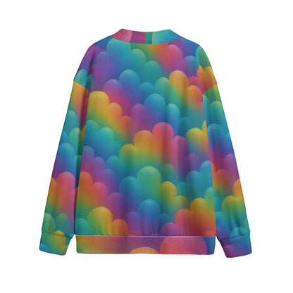 Unisex V-neck Knitted Fleece Cardigan With Button Closure