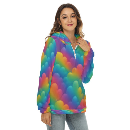 Women's Borg Fleece Hoodie With Half Zip