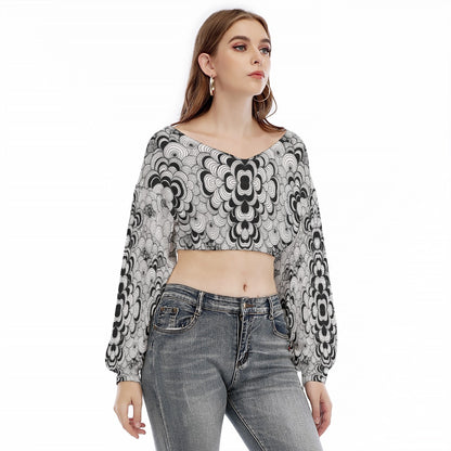 Women's V-neck Long Sleeve Cropped Sweatshirt