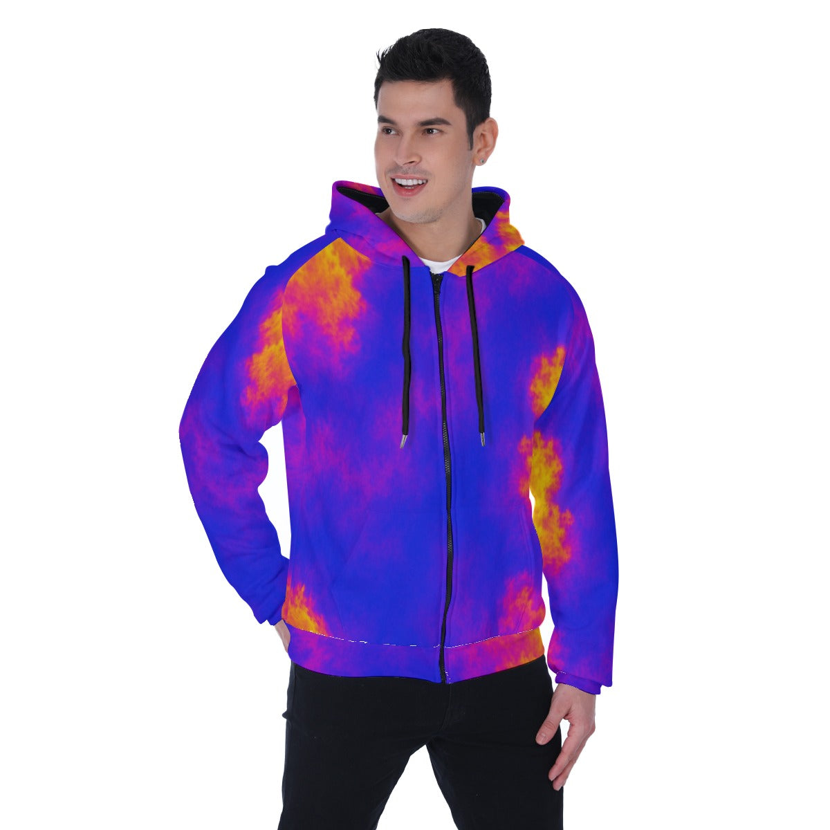 Men's Heavy Fleece Raglan Zip Up Hoodie With Pocket