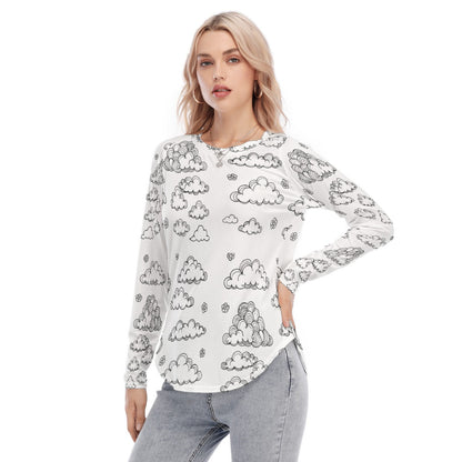 Women's Raglan Sleeves U-Shaped Hem Long Sleeves Blouse