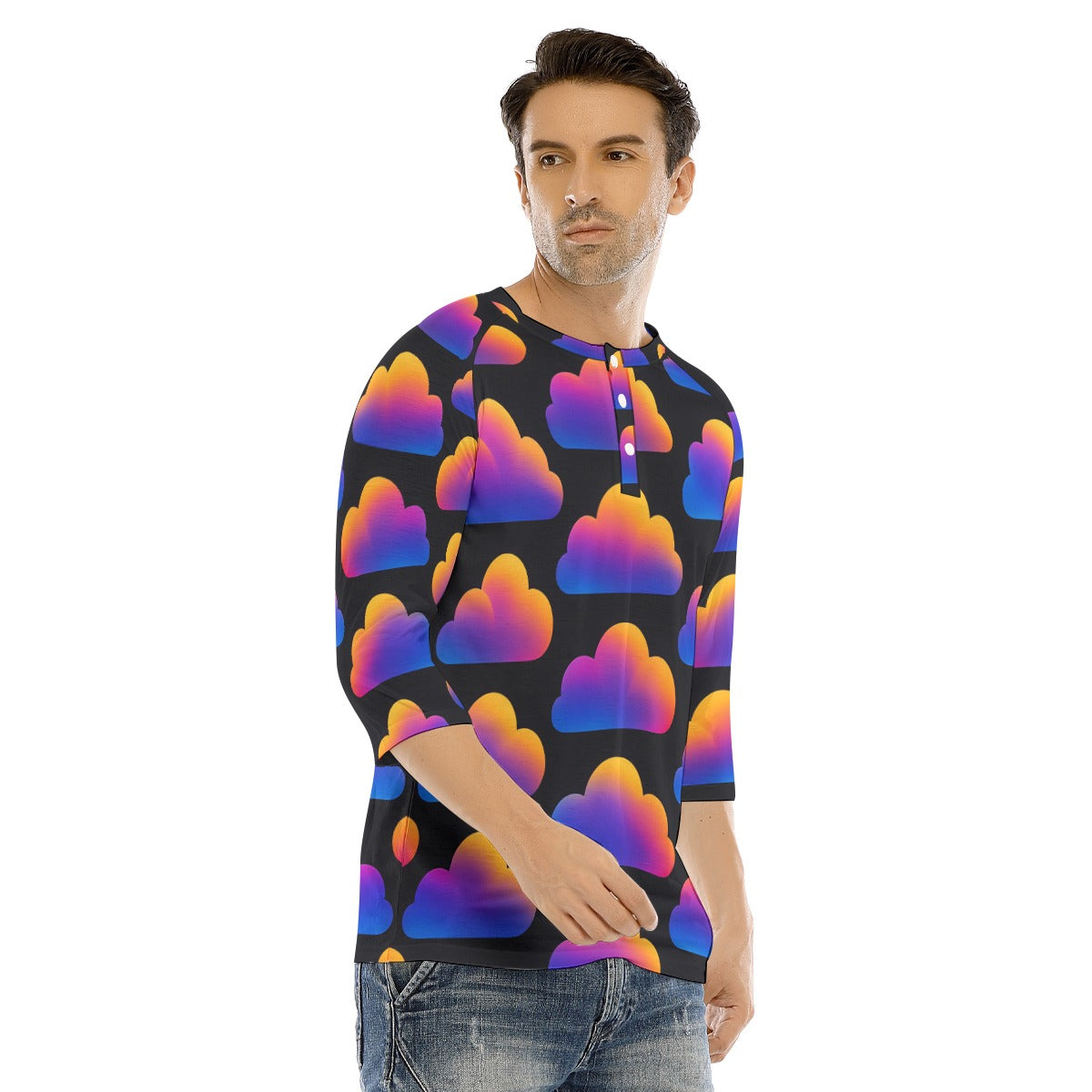 Men's Bracelet Sleeve T-shirt With Button Closure - view 2