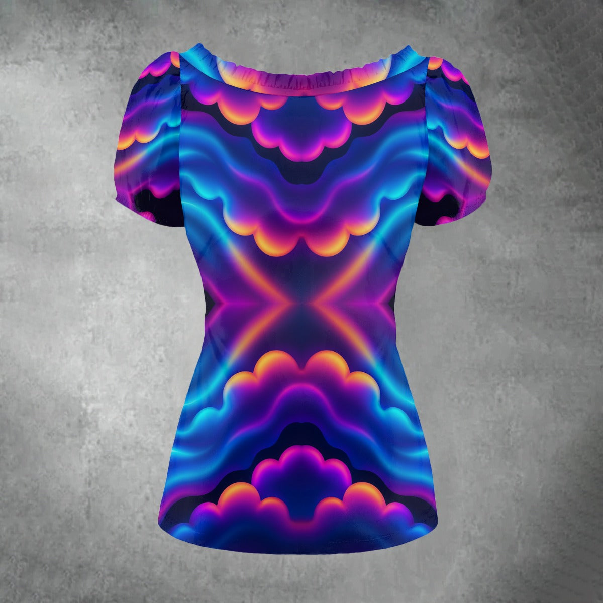 All-over print Women's Puff Sleeve Pleated Shirt