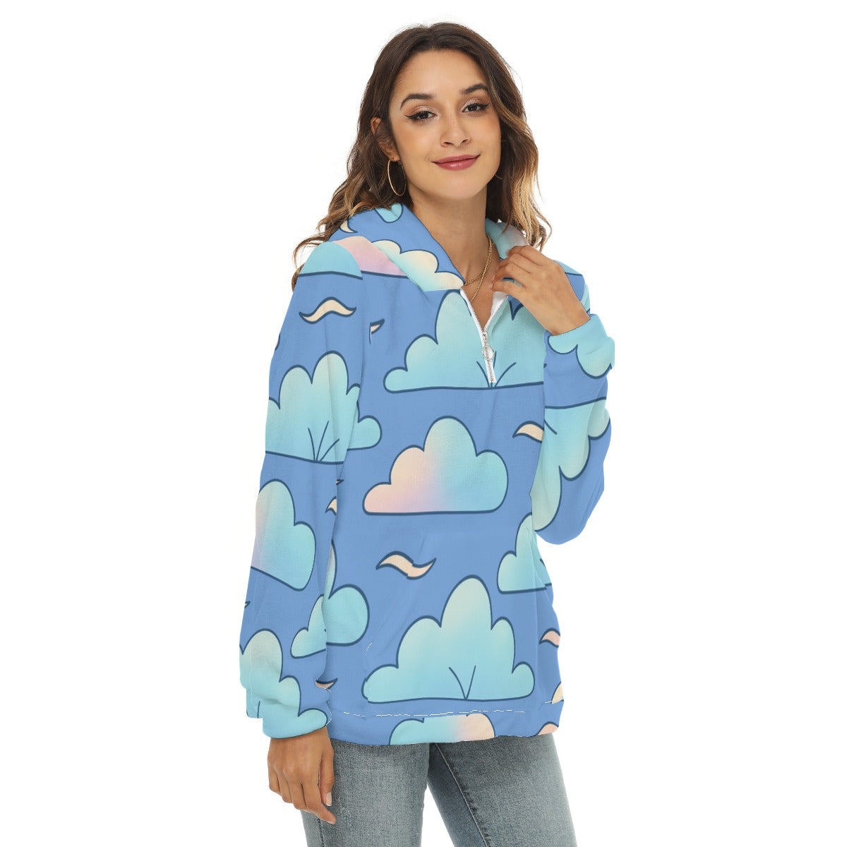 Women's Borg Fleece Hoodie With Half Zip