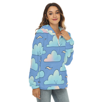 Women's Borg Fleece Hoodie With Half Zip
