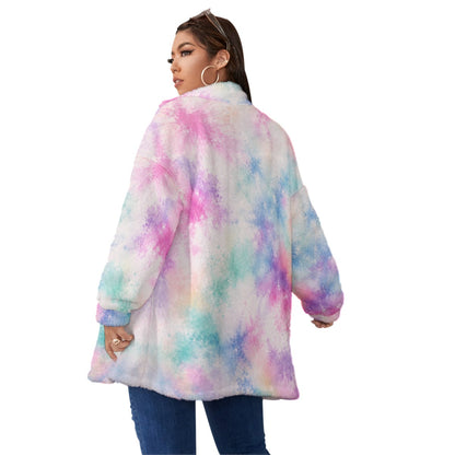 Unisex Borg-Fleece Stand-Up Collar Zip Coat — Plus Size - view 4