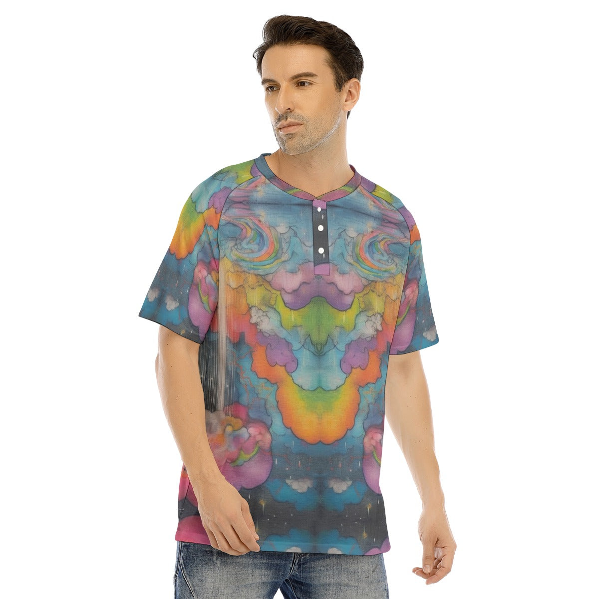 Men's Raglan Sleeve T-shirt With Button Closure