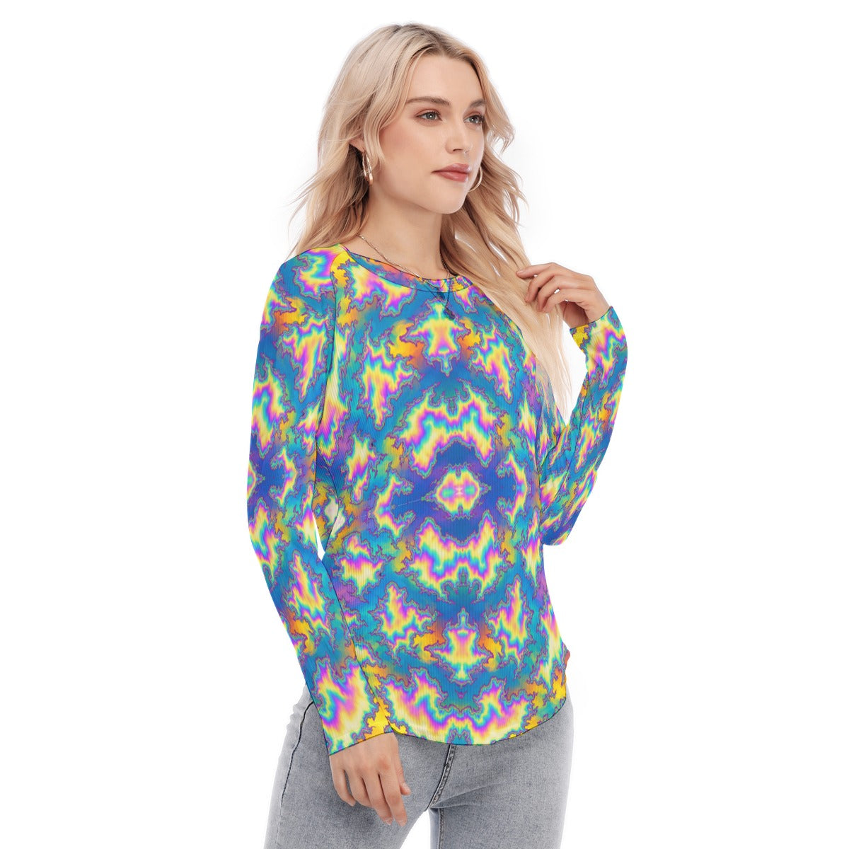 Women's Raglan Sleeves U-Shaped Hem Long Sleeves Blouse