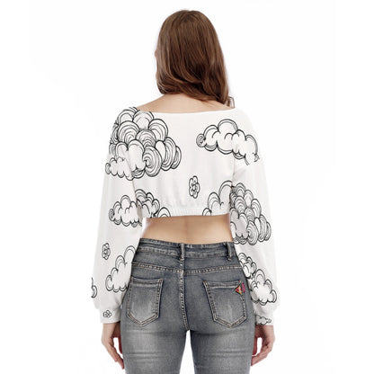 Women's V-neck Long Sleeve Cropped Sweatshirt