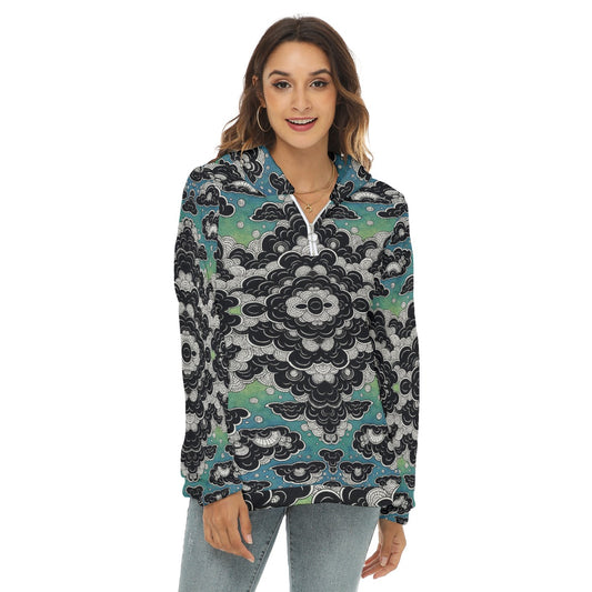 Women's Borg Fleece Hoodie With Half Zip