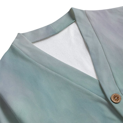 Unisex V-neck Knitted Fleece Cardigan With Button Closure