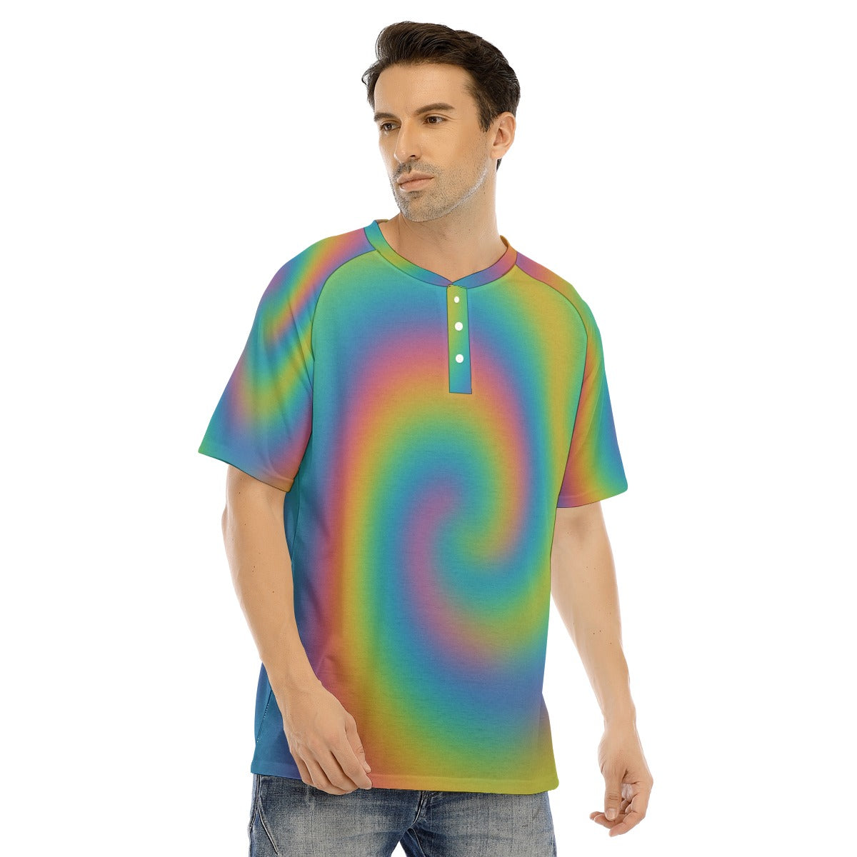 Men's Raglan Sleeve T-shirt With Button Closure